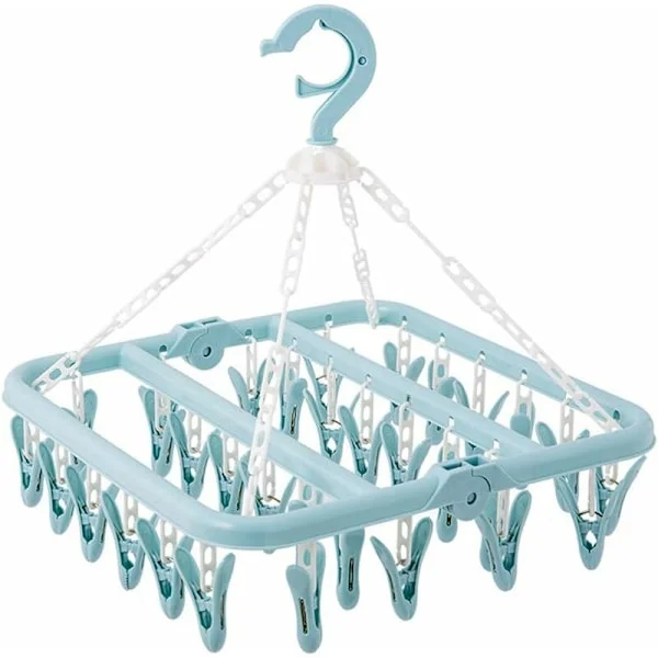 Underwear Hanger with 32 Clips Foldable Clothes Peg Clothes Drying Windproof Hanging for Baby Clothes Socks, Bras