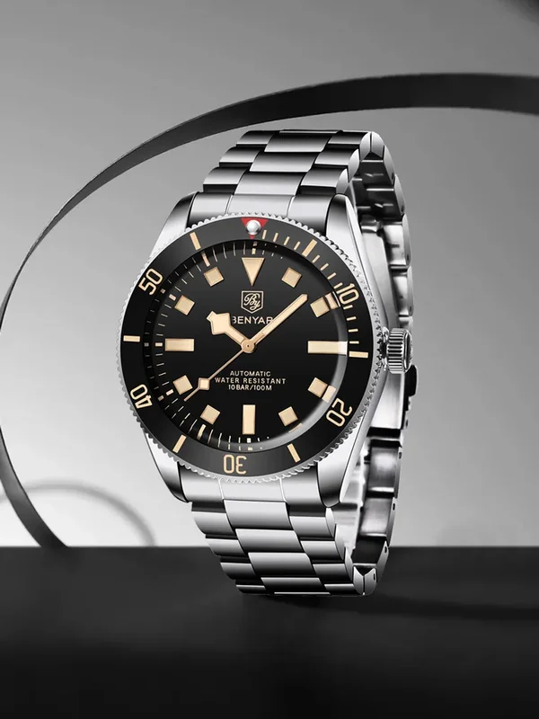 AliExpress - Montre homme BENYAR 2026, nouvelle montre mécanique automatique rétro noire de luxe pour homme, étanche, lumineuse, en acier inoxydable.