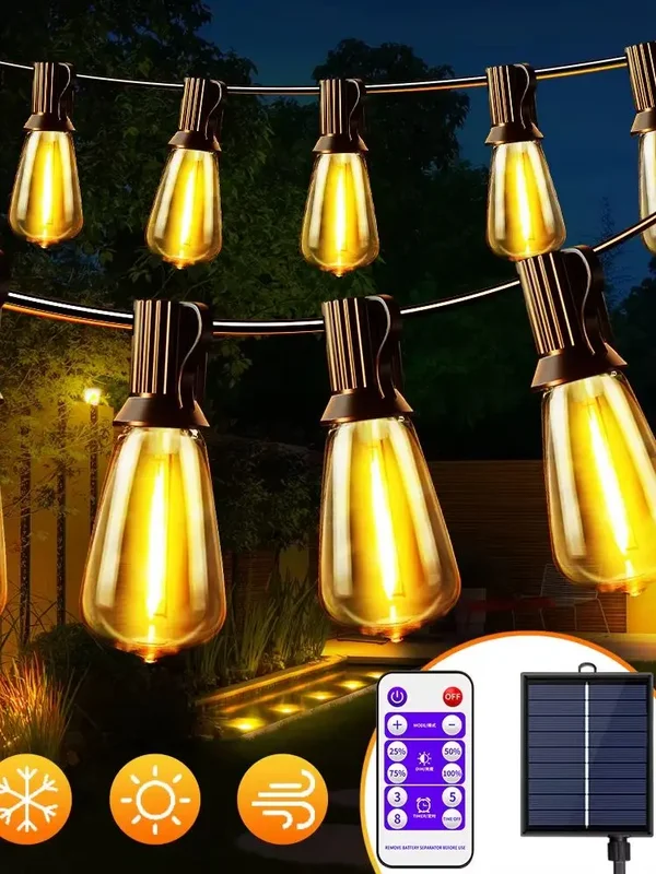 AliExpress - 12m/9,5m Outdoor ST38 Solar-Lichterkette & Fernbedienung, Wasserdichte und Bruchsichere Dimmbare Glühbirnen, Hängelampen für Veranda und 