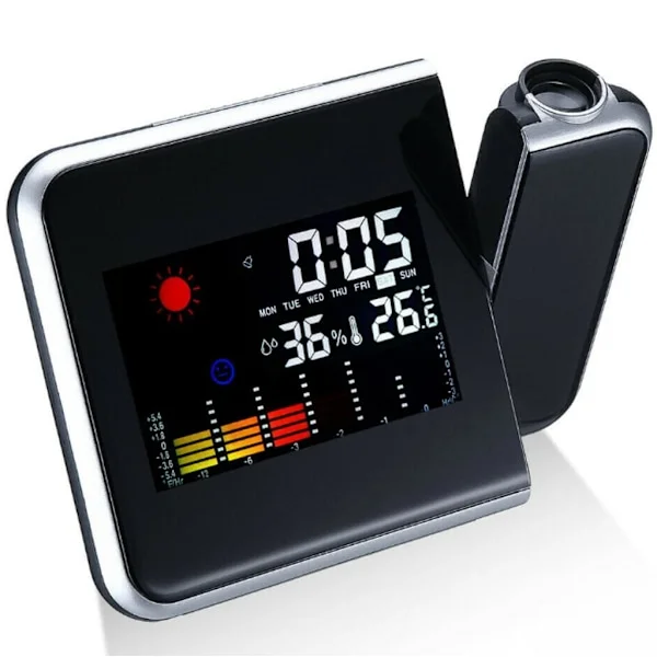 LCD väckarklocka Radiostyrd klocka LED Radiostyrd väckarklocka Snooze-alarm Bordsklocka med projektion