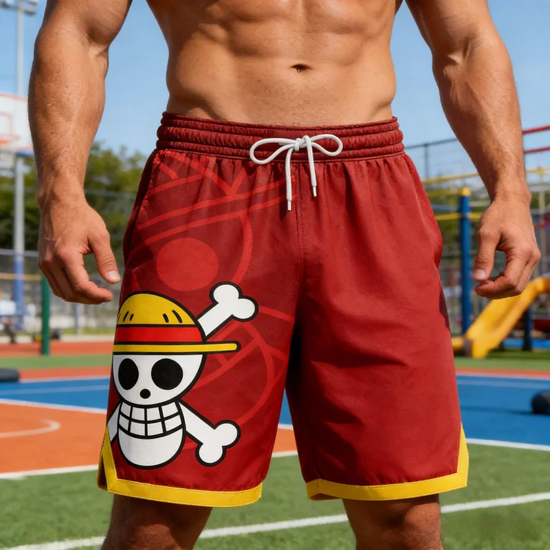 AliExpress - Nouveaux shorts de basket-ball One Piece Bandai 2026 pour hommes - Imprimé Luffy Chapeau de paille Jolly Roger, idéal pour le quotidien 