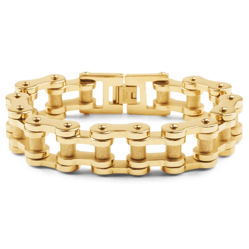 Bracelet Biker en acier chirurgical doré pour hommes - Bracelets en acier
