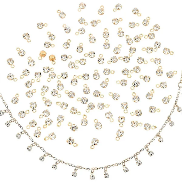 100 stk. Mini Rhinestone Charms Anheng Messing Gullbelagt Fødselsstein Krystall Dingle Anheng for Øredobber Halskjede Ankelarmbånd Armbånd DIY 
