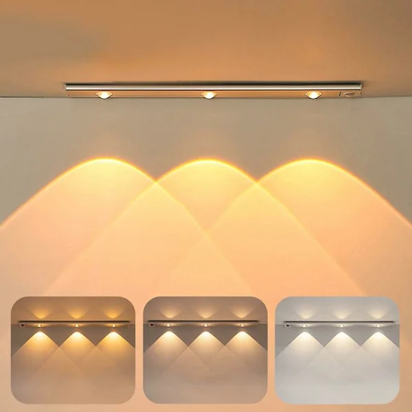LED-lampa, 40 cm garderobslampa med rörelsesensor, USB-uppladdningsbar LED-lampa, trådlös köks-LED-lampa med 3 ljuslägen och magnetisk montering för 