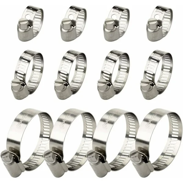 Justerbara slangklämmor Slangklämmor sortiment i 3 storlekar 12 st (10-16mm,16-25mm,21-44mm)