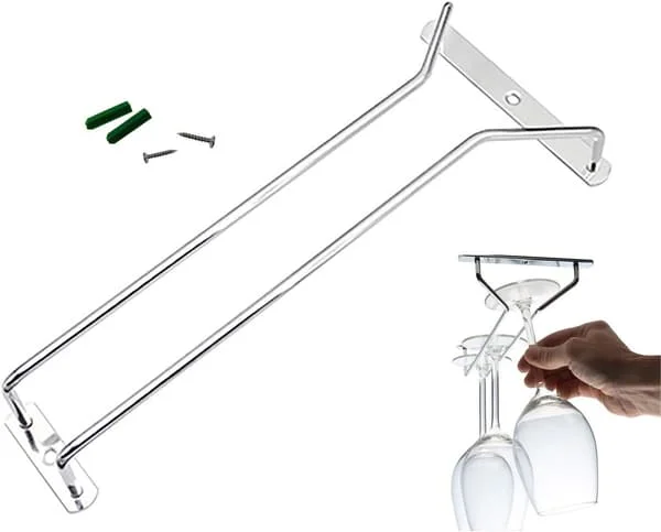 Stainless Steel Undercabinet Wine Glass Holder, Easy-Install Stemware Organizer with Wire Rack for Versatile Use
