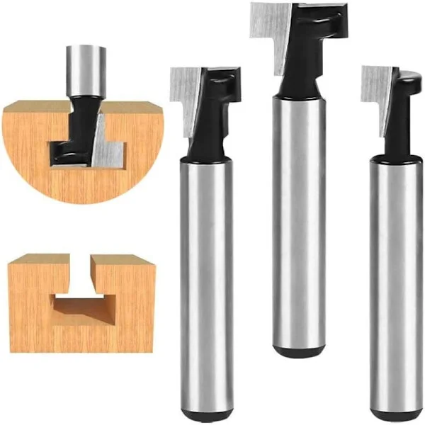 8 mm T-sporfres, T-formede freser, 3 stk. (7,93/9,52/12,7 mm) skaft med blad, trebearbeidingsfreser for elektroverktøy, snekkerverktøy