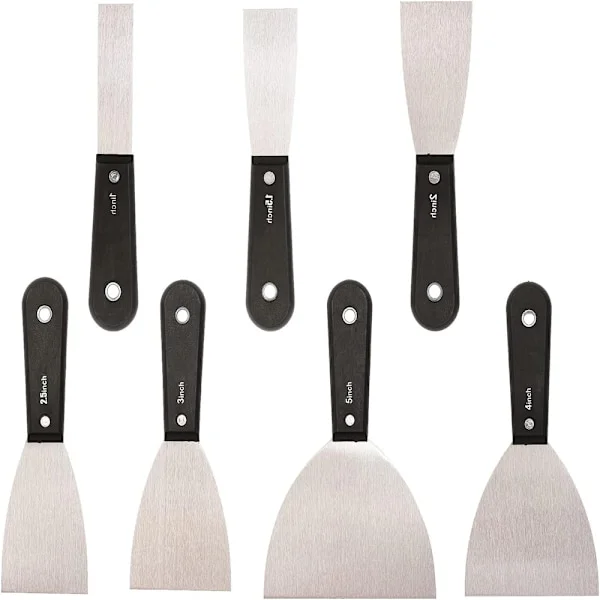 7 stk. verktøy, sparkelspade, skrapeverktøy, malingsskrape i rustfritt stål, sparkelkniv, gipsskrape, sparkelkniv for spredning av gips