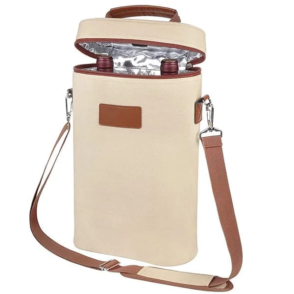 Insulated Wine Cooler - 2 Bottle Travel Case Padded Wine Cooler with Handle and Adjustable Shoulder Strap for Wine Lovers