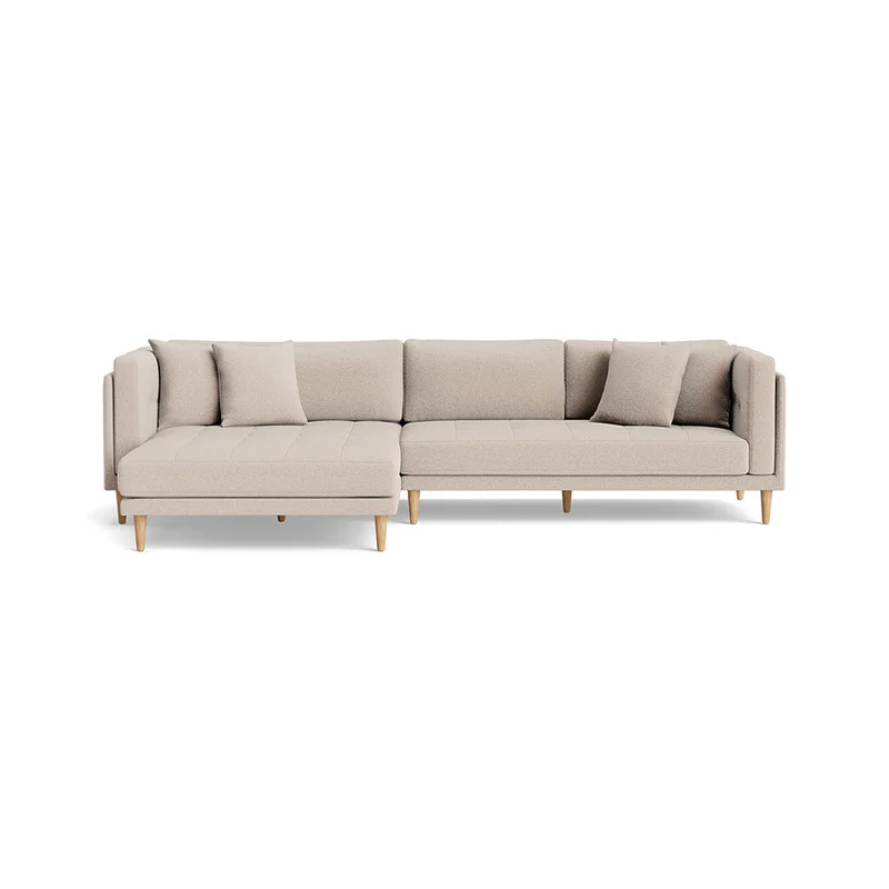 Cali chaiselong sofa, venstrevendt - Hygge Beige - 295x170x76cm - Sofa med dobbelt chaiselong & bøgetræsben, inkl. 4 pyntepuder for ekstra komfort
