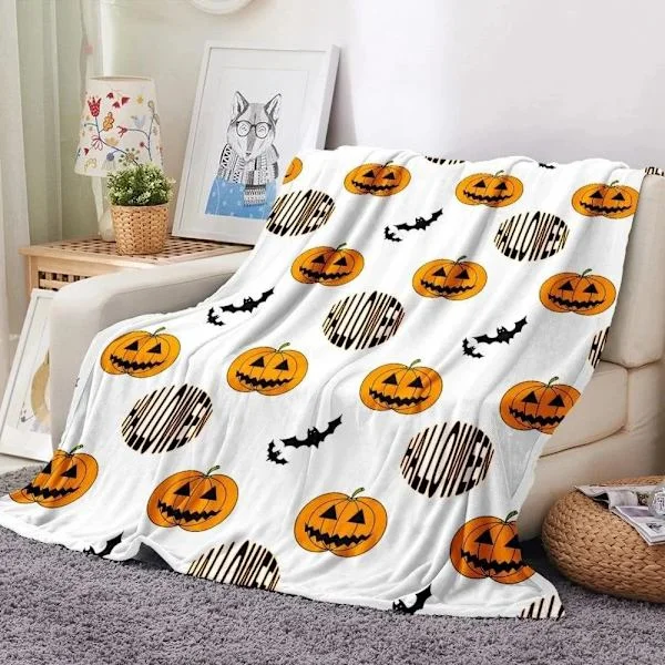 Halloween Blanket - Pumpkin Witch Bat Blanket 50"x60" - Cozy Flannel Grey Halloween Decoration for Party Sofa Bed Living Room Style 7