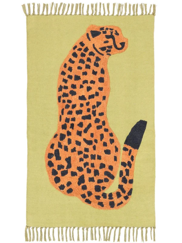 Kids Rug Small Lenny Leopard - Light Green/Orange 90X150 Wool, Modern Style