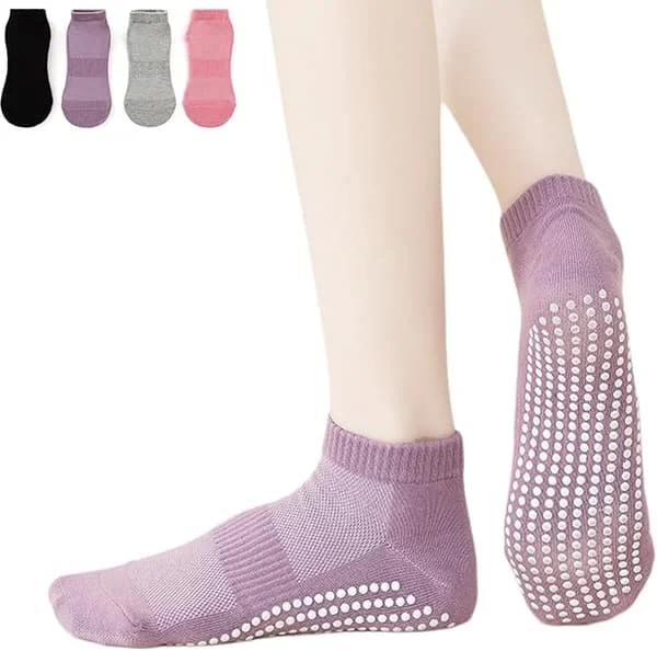 95% Cotton Yoga Pilates Socks for Men and Women, Non-Slip - 4 Pairs Multicolor Yoga Socks for Studio and Home Workout