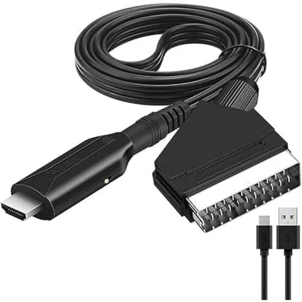 SCART to HDMI Converter with USB Power Cable – 1080P HDMI Output, Compatible with HDTV, STB, VHS, Xbox, PS3