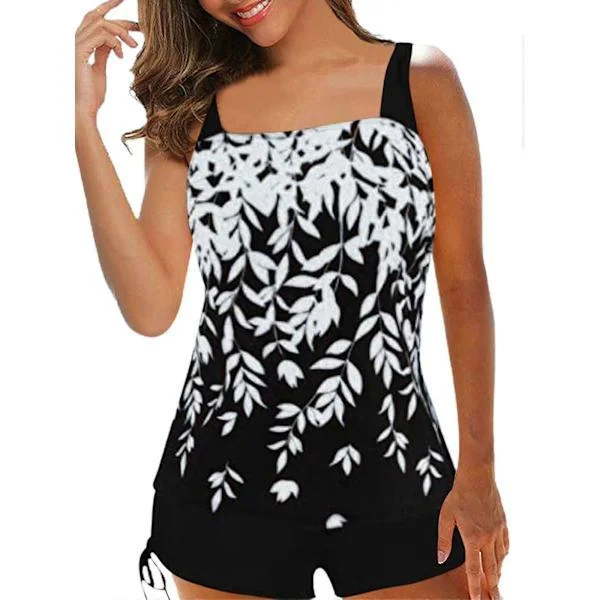 Dam Badkläder Tankini Baddräkt Toppar Shorts Set Plus Size Vit S