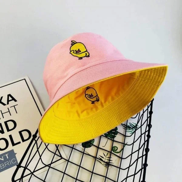 (Pink Duck) Summer Sun Hat Children's Smile Bucket Hat Boys Girls Women Outdoor Cotton Fishing Men's Bucket Hat Fashion Hat [780] pink duck