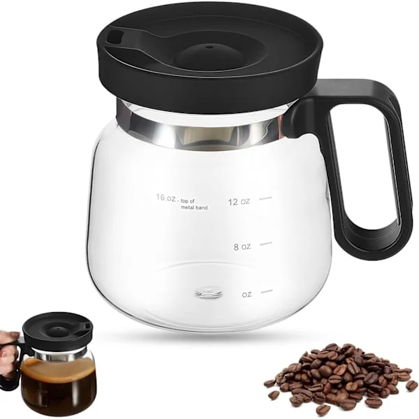 16 Oz Kaffekanna Mugg Mini Kaffekanna Kopp med Spillfri Lock Värmebeständig Glasmugg Stor Kapacitet idealisk Present för Kaffeälskare (1st)