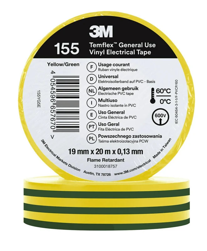 3M Temflex 165 Eltejp 10m x 15mm Gul/Grön, Maskintillbehör & förbrukning