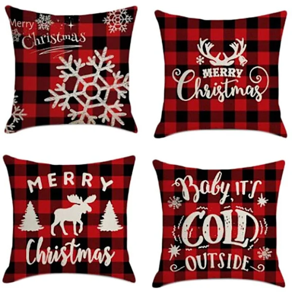 4 stk firkantede juleputer økonomiske dekorasjonsputetrekk putetrekk for sofa bil 45X45 cm