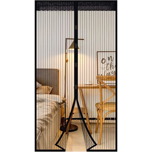 Magnetisk dörr myggnät självslutande insektsfluga myggnät dörrgardin med magneter ingen borrning (100x220cm) Svart