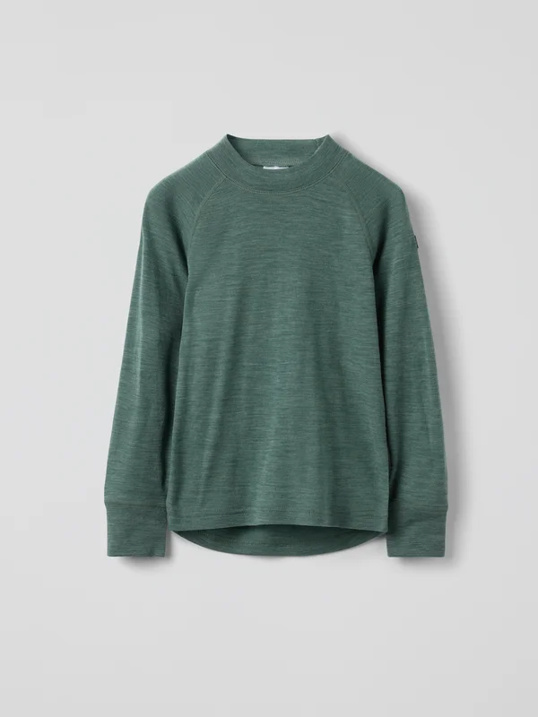 Polarn O. Pyret - Long-sleeve base layer top merino wool - green - Size: 74 - 80 - Children's clothing 6-12 Months