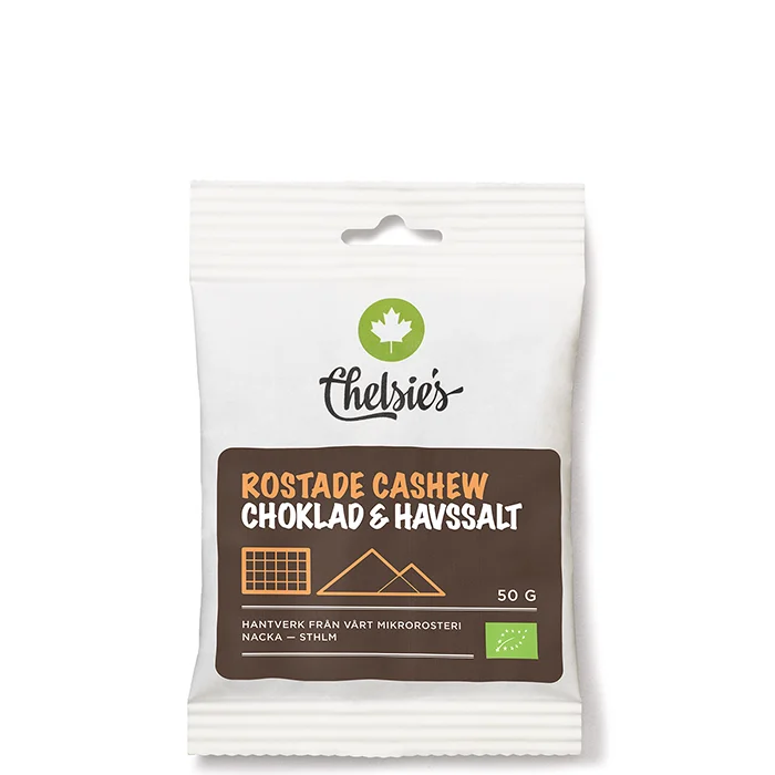 Chelsie s Organic Gourmet Prod Rostade Cashewnötter Choklad Och Havssalt 50 g