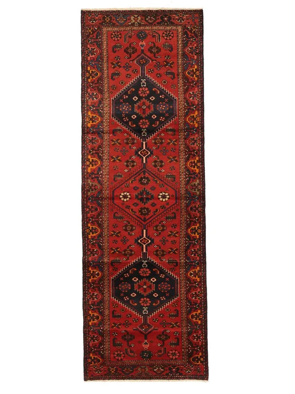 Handknuten Orientalisk Zanjan Matta 105X315 Mörkröd/Svart