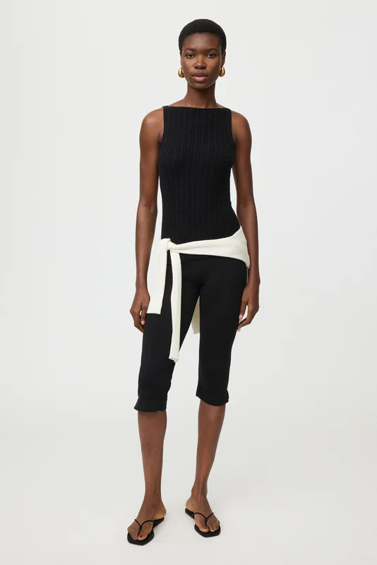 Soft Goat - Fine knit cable knit singlet - Women cashmere sweater - XS - Black