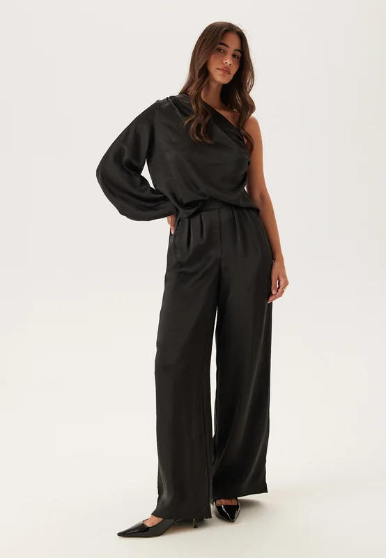 BUBBLEROOM - Satin Trousers - Black - Kostymbyxor