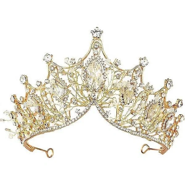 Gyllene prinsesskrona, strasskristall, gudinna, drottning, julkostym, rollspel, bröllopsdans tävling p