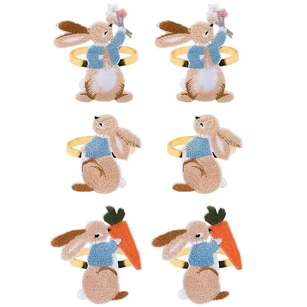 6 stk Påskeegg Serviettholder Kanin Serviettspenne Brodert Kanin Metall Serviettholder for Påske