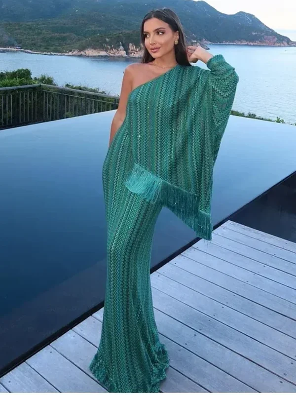 AliExpress - Elegante Kwastje Gebreide Lange Jurk Vrouwen Losse V-hals Volledige Mouw Sjaal Jurken Vrouwelijke 2025, Zomer Dame Strand Vakantie 