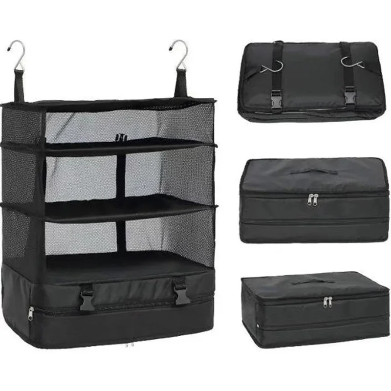 AliExpress - Reisegepäck-Organizer, tragbare Reiseregale, Tasche, 3 Regale, Koffer, Verpackungswürfel, faltbar, zum Aufhängen, Schrank, 