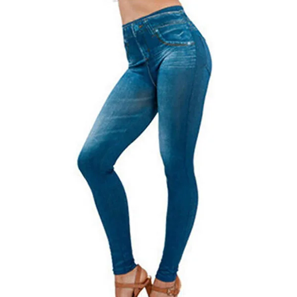Yoga Hot Style Dame Høj Talje Termo Faux Denim Jeggings Leggings Jeans