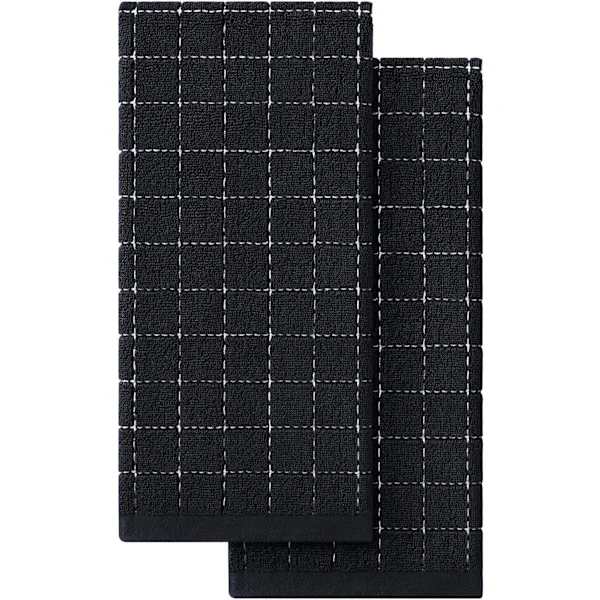 100% bomuld frotté viskestykker (sort, 30 cm), ternet design, bløde og superabsorberende viskestykker, 2-pak