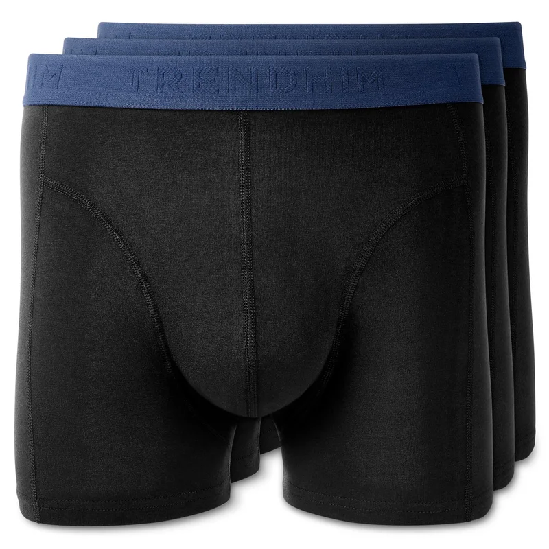 L - FlexFeel | 3 darabos fekete pamut boxeralsó szett királykék derékpánttal for Men