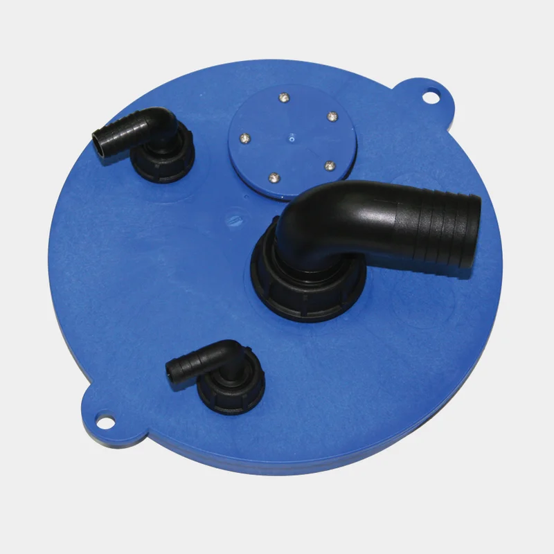 Connection cap for water tanks Nuova Rade Diablo Easy Switch, Ø38 mm (inlet), Ø16 mm (vent), Ø12 mm (outlet), plastic, blue