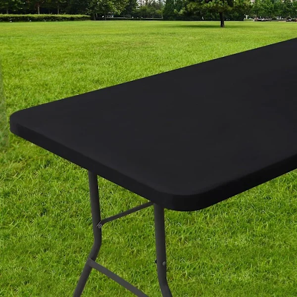 Rektangulær dug, vandtæt polyester elastisk monteret dug, passer til 6ft foldebord camping, udendørs (sort, 76,20*182,88cm)