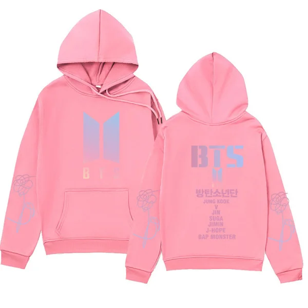 BTS Unisex Hoodie Casual Hoodie Cosplay Jacka Topp Rosa Rosa-XF33- Rosa