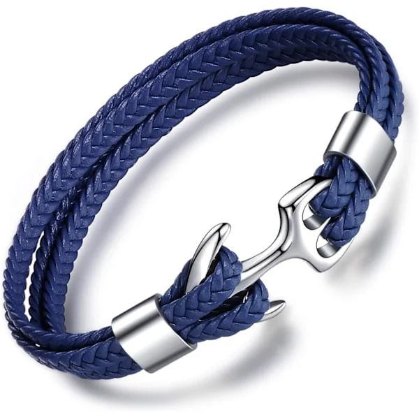 Läderarmband för män, ankararmband, rostfritt stål, hopp, kärlek, flätat läderarmband med 3D-gratulationskort