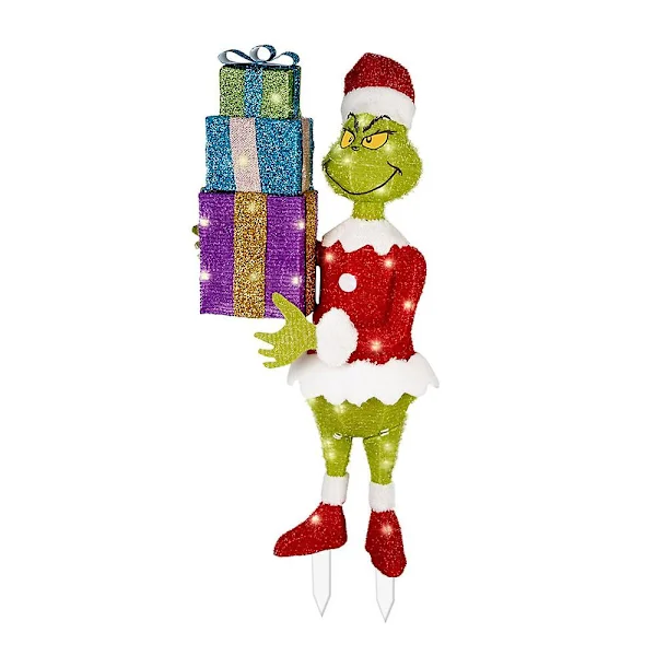 Jule-Nisse Grinch Kommer Flat LED Belysning Grønn Monster Jul Halloween Utendørs Hage Hage Dekorasjon[HK]