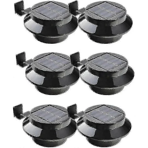 Pakke med 6 solcelledrevne LED-lamper for takrenne, gjerde, tak, hage, gårdsplass, vegg, svart