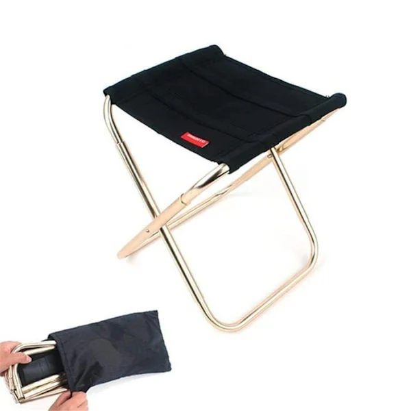 Bärbar hopfällbar pall, mini hopfällbara campingstolar, lätta utomhuspallar i aluminium med förvaringsväska, sits, svart