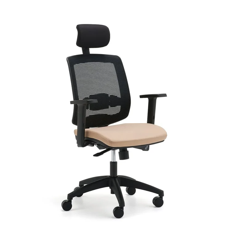 Kontorsstol STANLEY, inklusive nackstöd och armstöd, beige