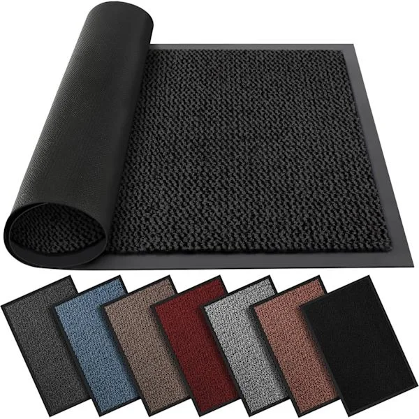 Kraftig halkfri dörrmatta, tvättbar inomhus- och utomhusgummimatta för damm och smuts, stor 40x60 cm i antracit