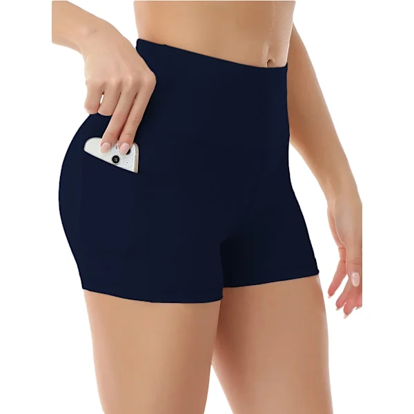 Yogashorts, Women's Shorts, Side Pockets with Phone Pocket, High Waist, Yoga Fitness, Workout Pants, Underwear, Multicolor Dark Blue Dark Blue[ZHE]