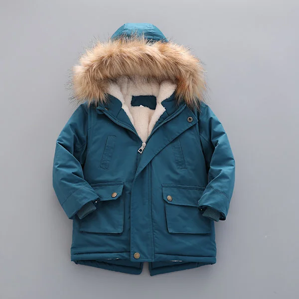 [RM] Vinterjakke for barn med pelshette, lett dunjakke, varm fleecejakke egnet for gutter, jenter og småbarn (Lake Blue-120cm) Lake Blue