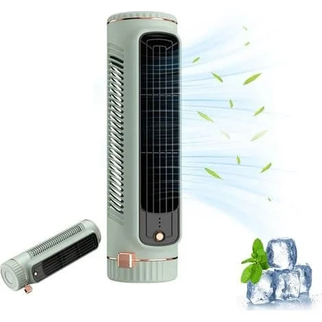 Stille tårnvifte, luftkjøler, klimaanlegg, tårnvifte, 3 hastigheter, USB oppladbar, grønn