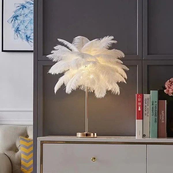 Decorative LED Lamp with Remote Control, Feather Table Lamp, Modern Bedside Lamp