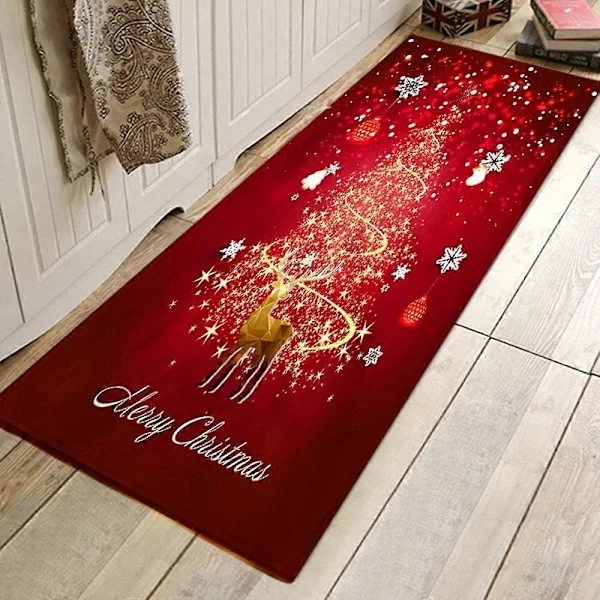 Monipuolinen joulumatto, matala nukka uudelleenkäytettävä joulukuvioinen käytävämatto keittiöön ja makuuhuoneeseen (45×45cm)